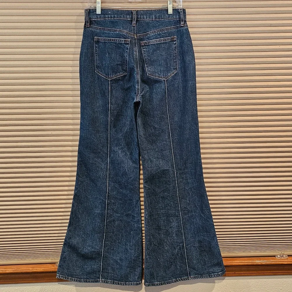 Loft The Super Flare High Rise Front Seam Wide Leg Blue Jeans 27/4 FA24 70445 - Picture 4 of 9